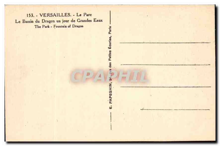 Versailles - Le Bassin du Dragon - un jour de Grandes Eaux — E. Pâpeghin, Paris — Verso