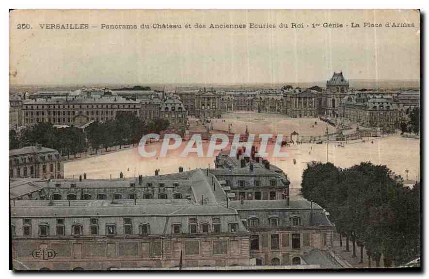 CPA Versailles panorama du Chateau et des Anciennes Ecuries du Roi 1er la Place d'Armes 