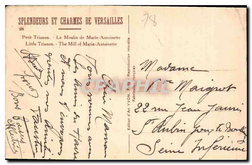 CPA Splendeaur et charmes de Versailles Petit Trianon le moulin de Marie Antoinette  — Verso