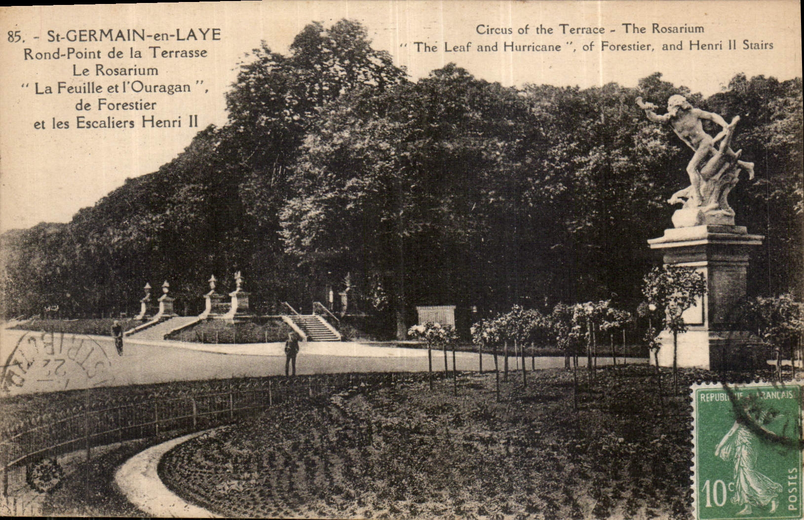 CPA St Germain en Laye Rond Point de la Terrasse Le Rosarium La Feuille et l'Ouragan de Forestier et
