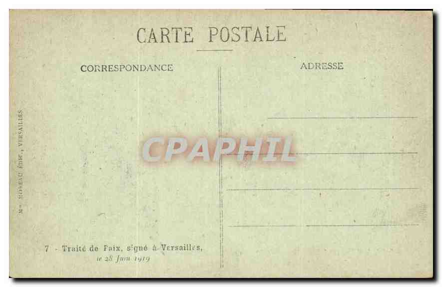 CPA Palais de Versailles Vue generale de la Galerie des glaces preparee pour la reseption des Plenip — Rückseite