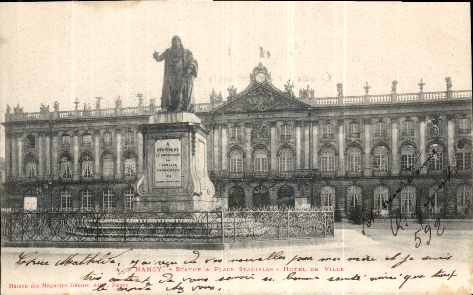 Nancy — Statue de Stanislas Leszczynski & Hôtel de Ville — Maison des Magasins Réunis, éditeur