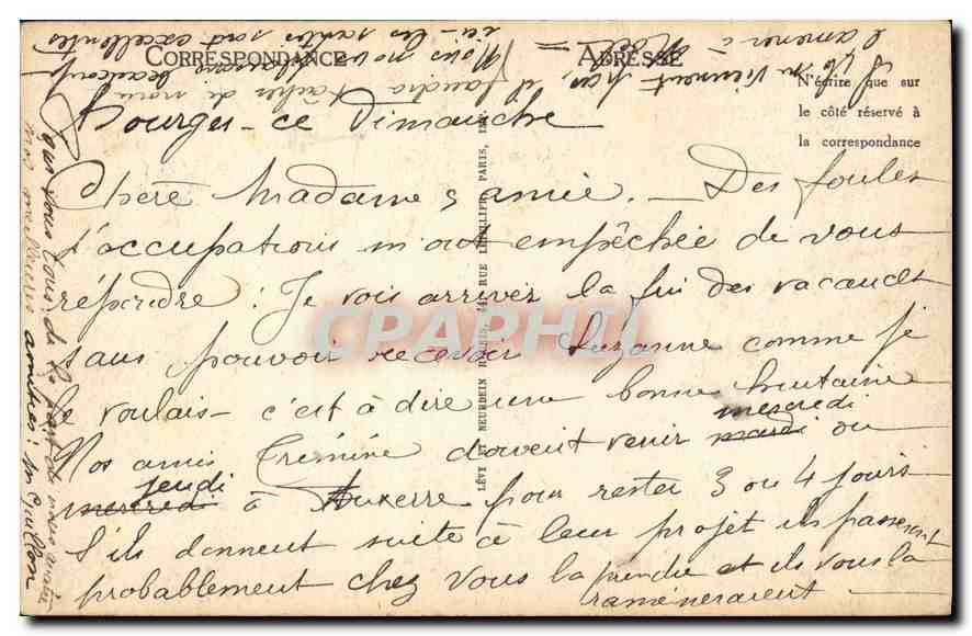 CPA Bourges la Cathedrale la Grande Nef  — Rückseite