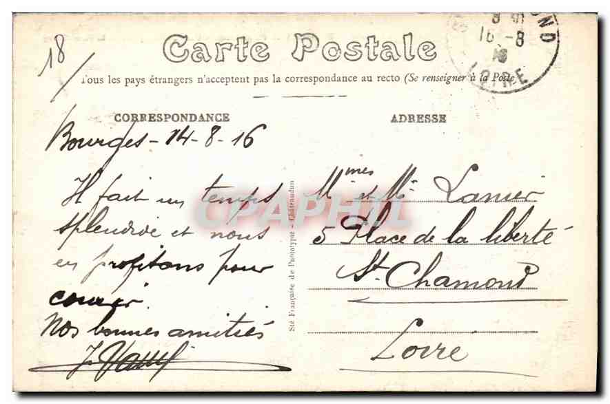 CPA Bourges Palais Jacques Coeur vue prise du Chateau  — Rückseite