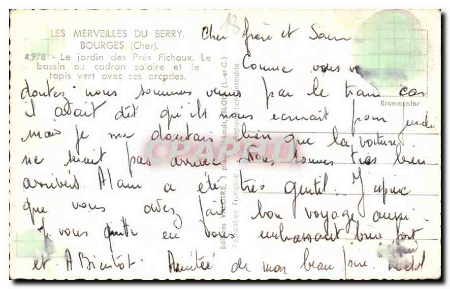 CPA Merveilles du Berry Bourges Cher le jardin des Pres Fichaux le bassin au cadran solaire et le ta — Back