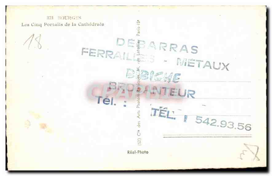 CPA Bourges Les Cinq Portails de la Cathedrale  — Rückseite
