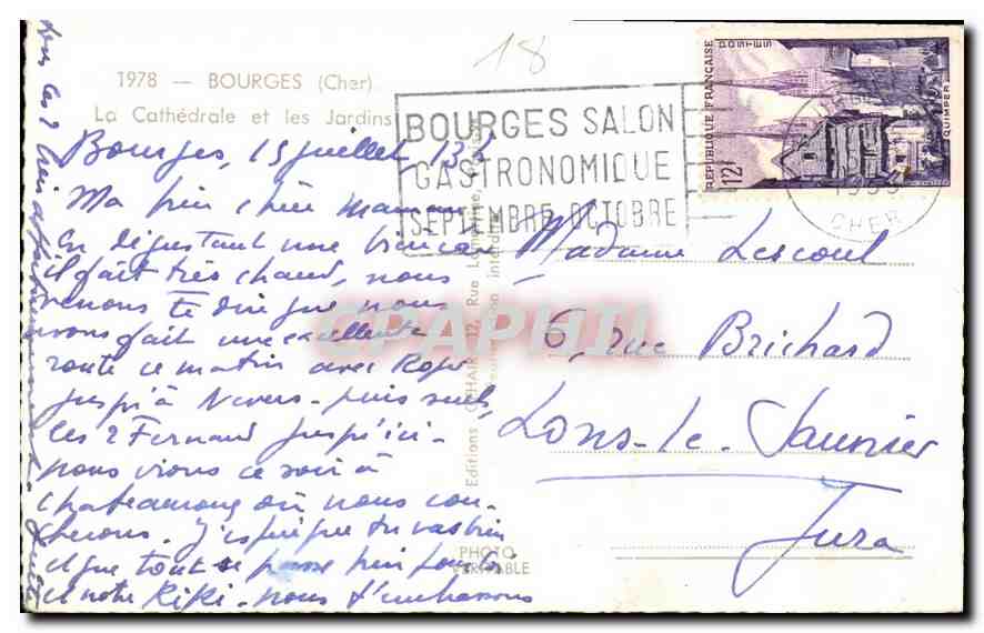 CPA Bourges Cher La Cathedrale et les Jardins  — Rückseite