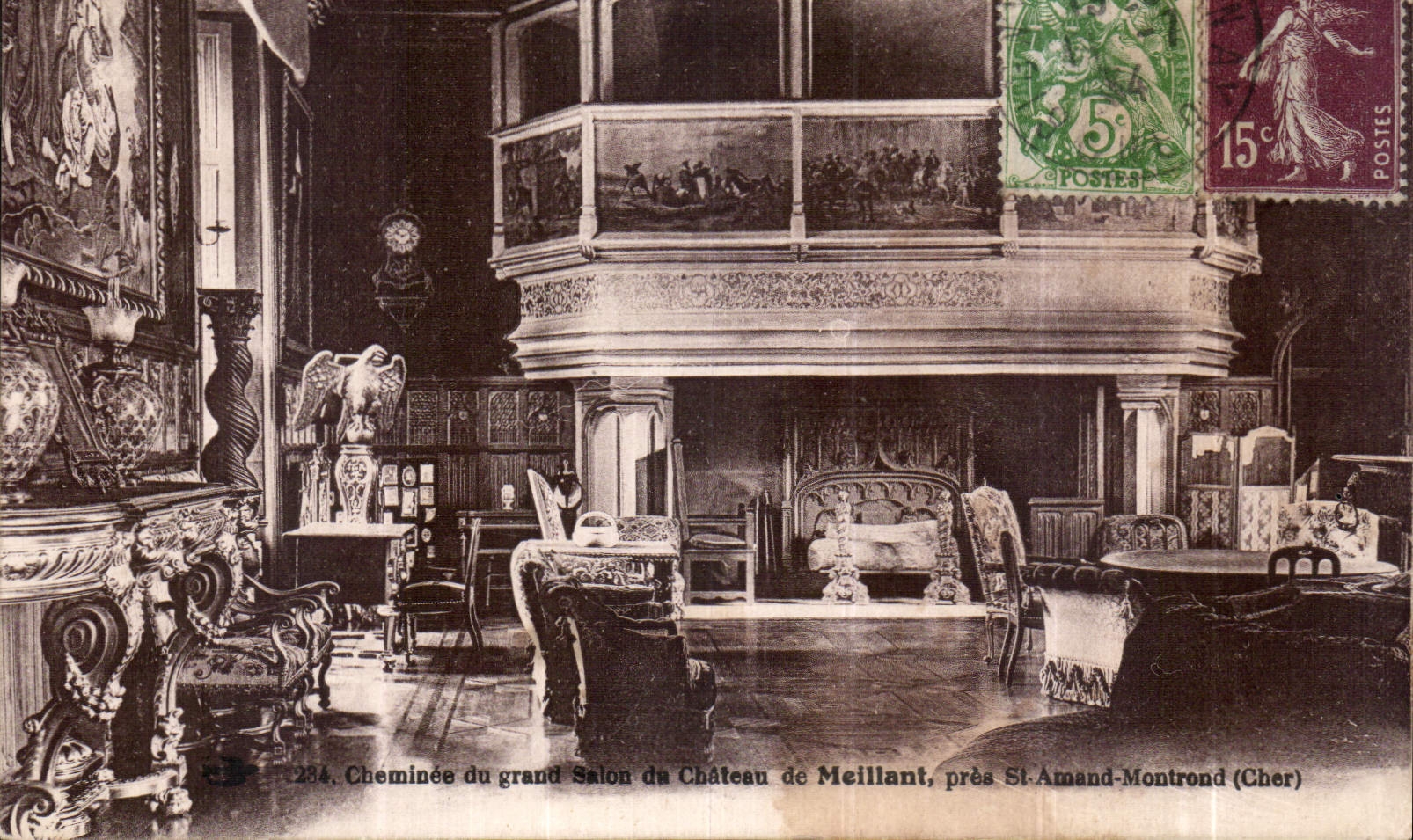 CPA Cheminee du Grand Salon du Chateau de Meillant pres St Amant Montrond Cher 
