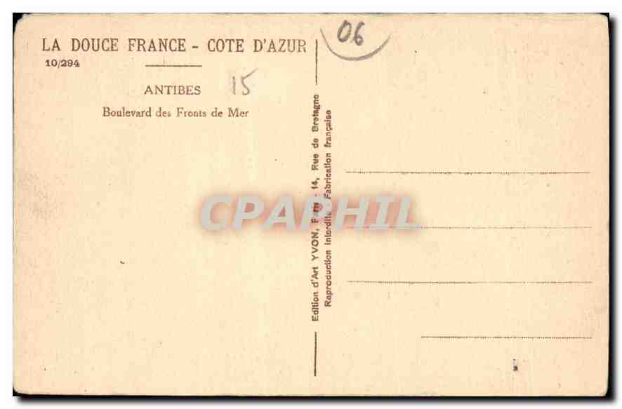 CPA La Douce France Cote d'Azur Antibes Boulevard des Fronts de Mer  — Rückseite