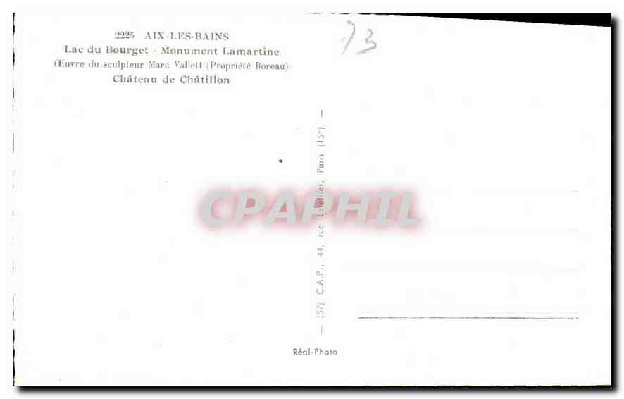 CPA Aix les Bains Lac du Bourget Monument Lamartine Chateau de Chatillon  — Verso
