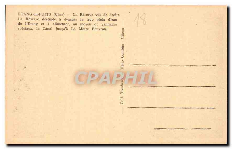 CPA Etang du Puits Cher La reserve vue de droite  — Rückseite