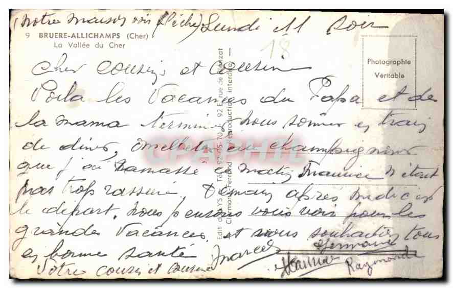 CPA Bruere Allichamps Cher La Vallee du Cher  — Rückseite