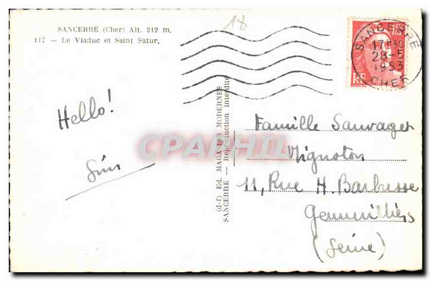 CPA Sancerre Cher Le Viaduc et Saint Satur.  — Rückseite
