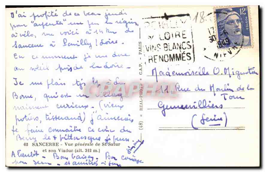 CPA Sancerre Vue generale de St Satur et son Viaduc  — Rückseite