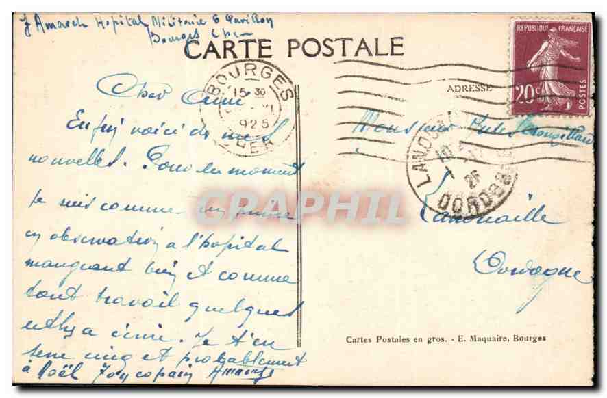 CPA Bourges Vue Centrale prise du Palais Jacques Coeur  — Rückseite