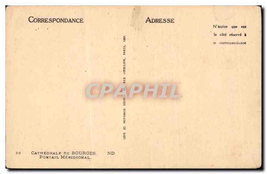 CPA Cathedrale de Bourges Portail Meridional  — Rückseite