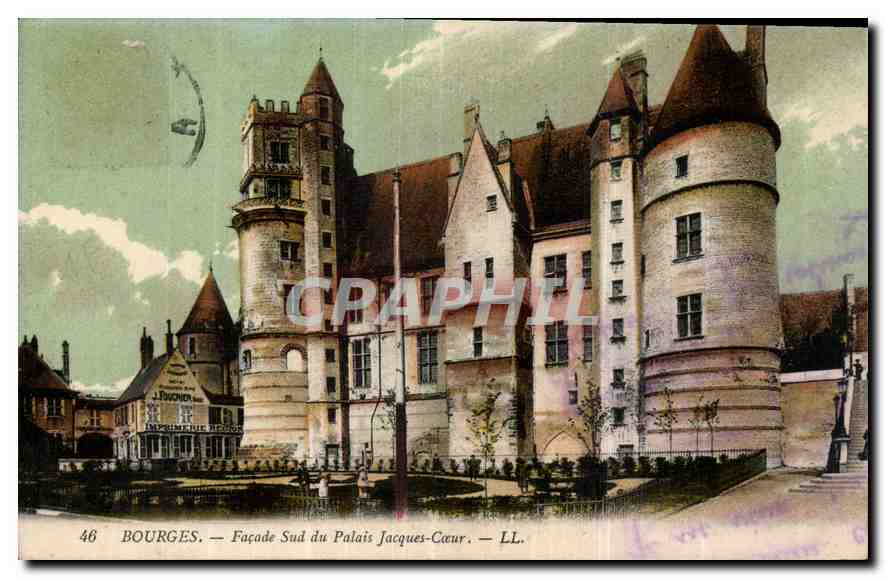 Bourges — Façade Sud du Palais Jacques-Cœur — LL. — J. Touschon, imprimeur