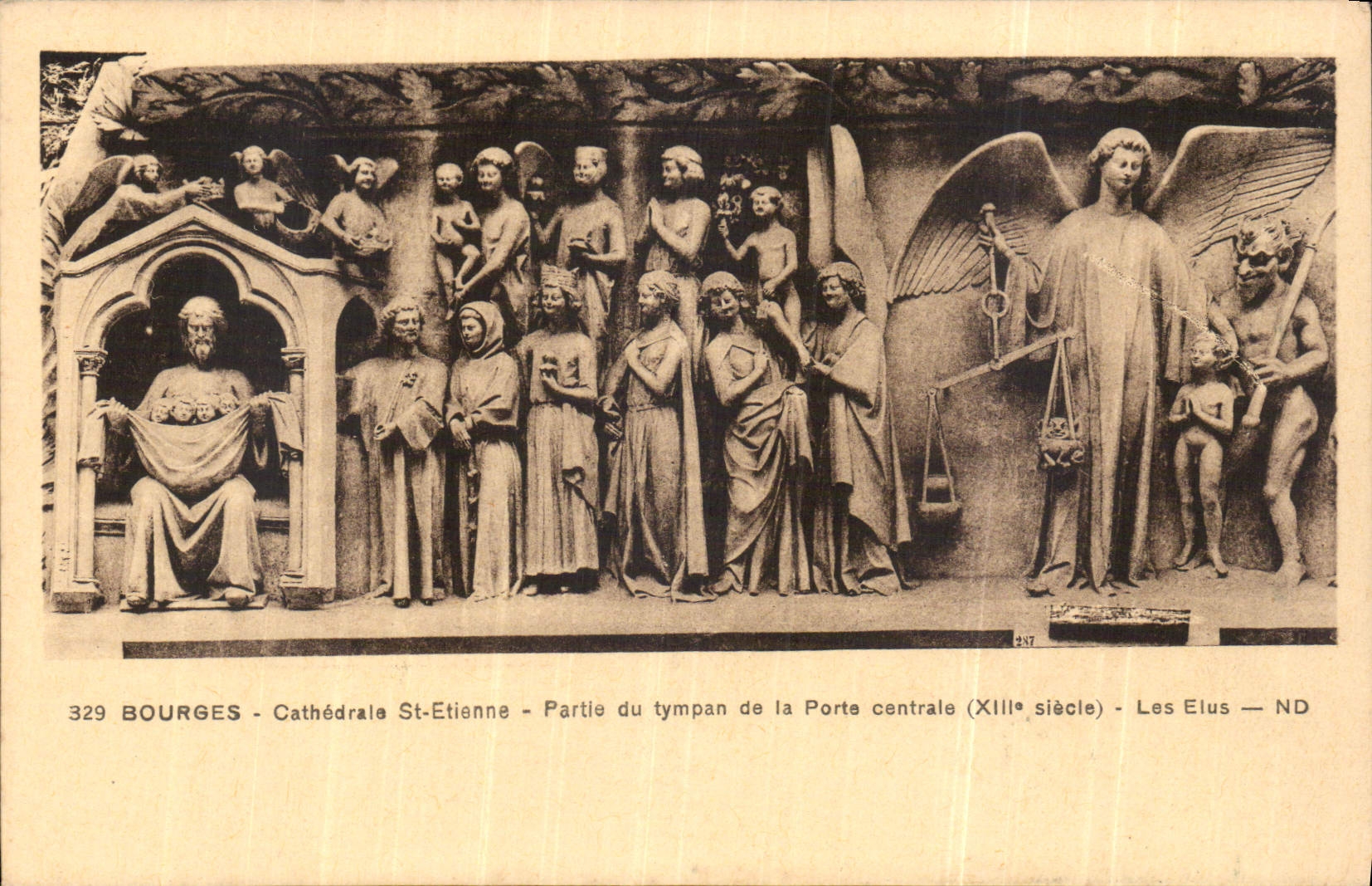 CPA Bourges Cathedrale St Etienne Partie du Tympan de la Porte Centrale Les Elus 