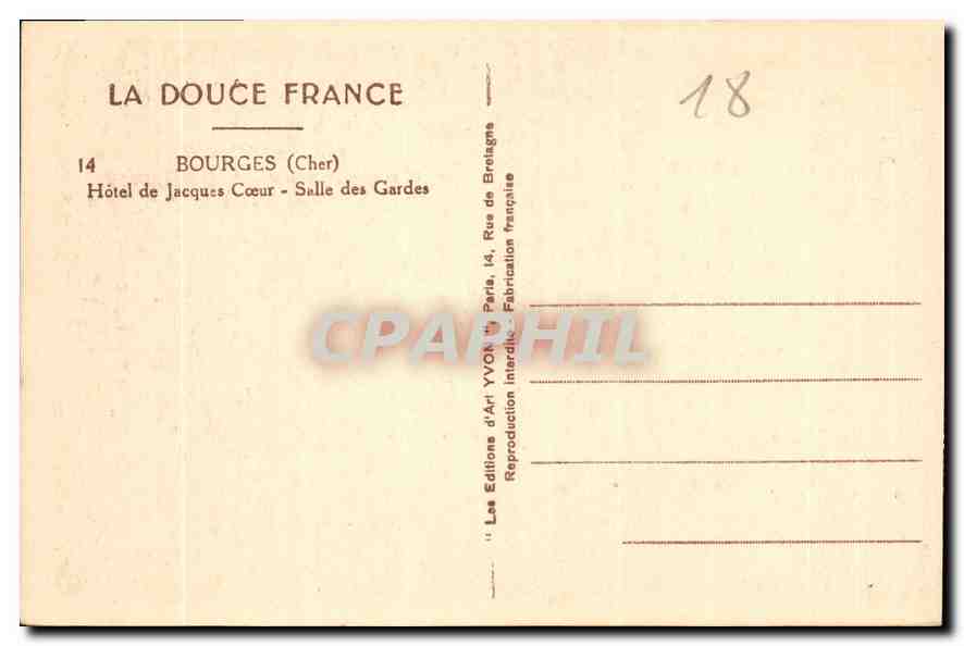 CPA Bourges Cher Hotel de Jacques Coeur Salle des Gardes  — Rückseite