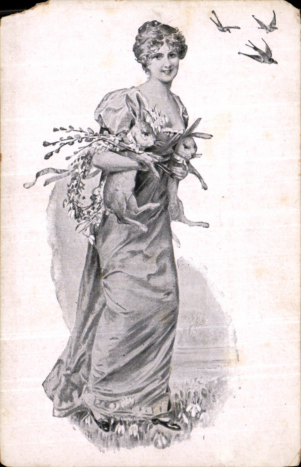 CPA Femme Lapins