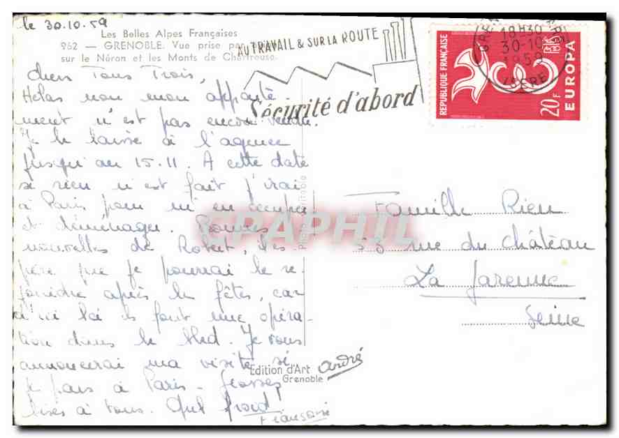 Grenoble — Vue prise par le Naron et les Monts de Chartreuse — Édition d'Art Grenoble — Verso