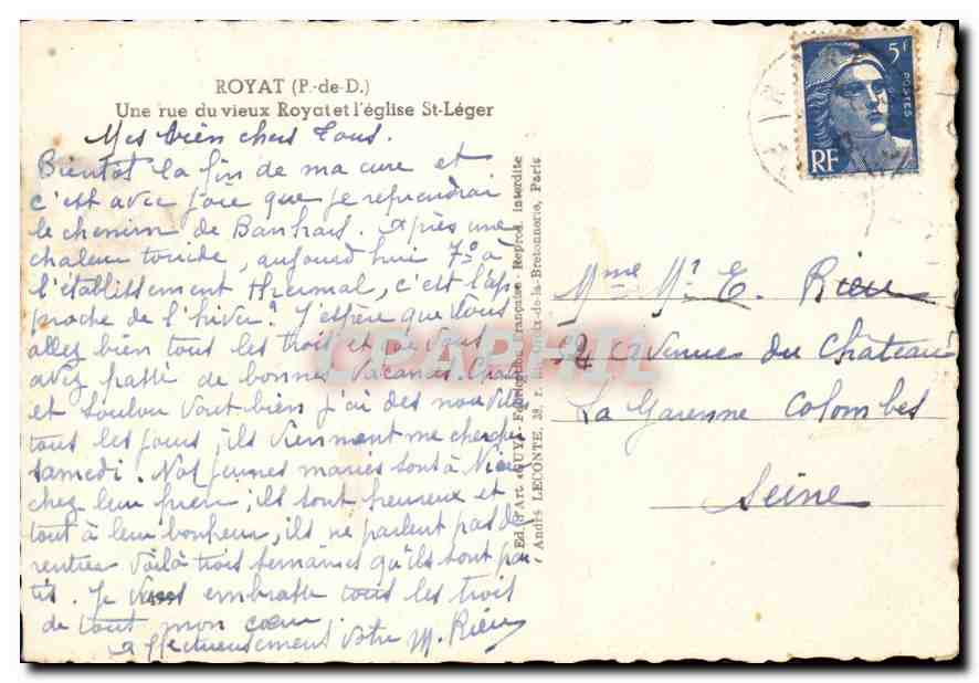 CPM Royat P de D Une rue du vieux Royat et l'Eglise St Leger  — Rückseite