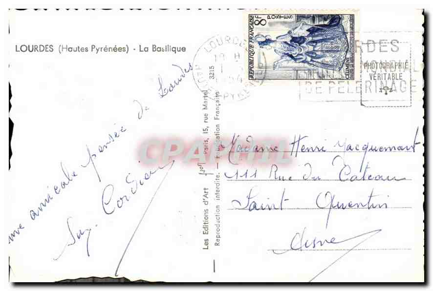 CPM Lourdes Hautes Pyrenees La Basilique  — Verso