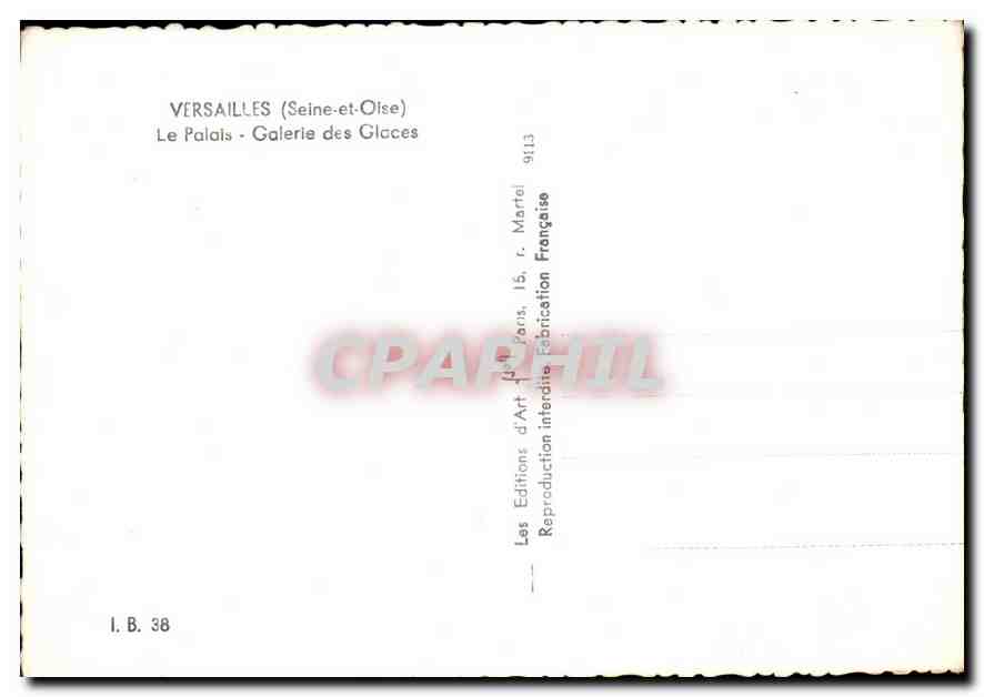 CPM Versailles Seine et Oise Le Palais Galerie des Glaces  — Verso