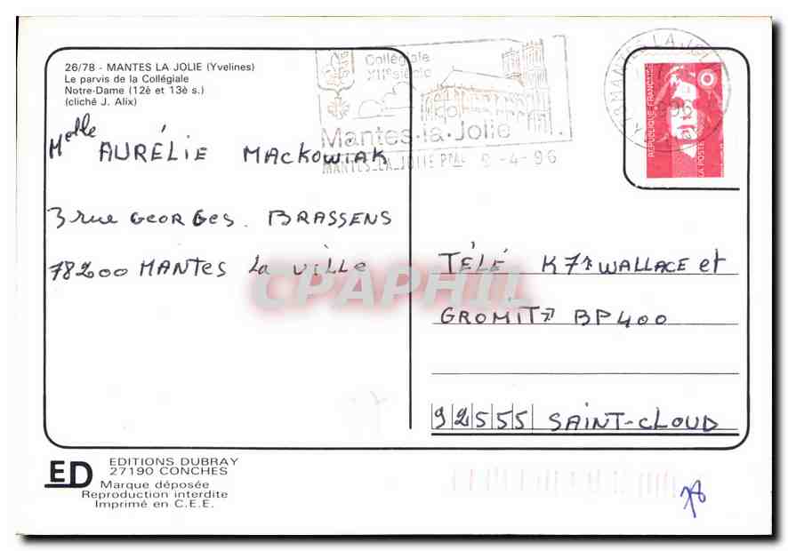 Notre-Dame de Mantes-la-Jolie — Le parvis de la Collégiale (12e et 13e s.) — Éditions Dubray — Verso