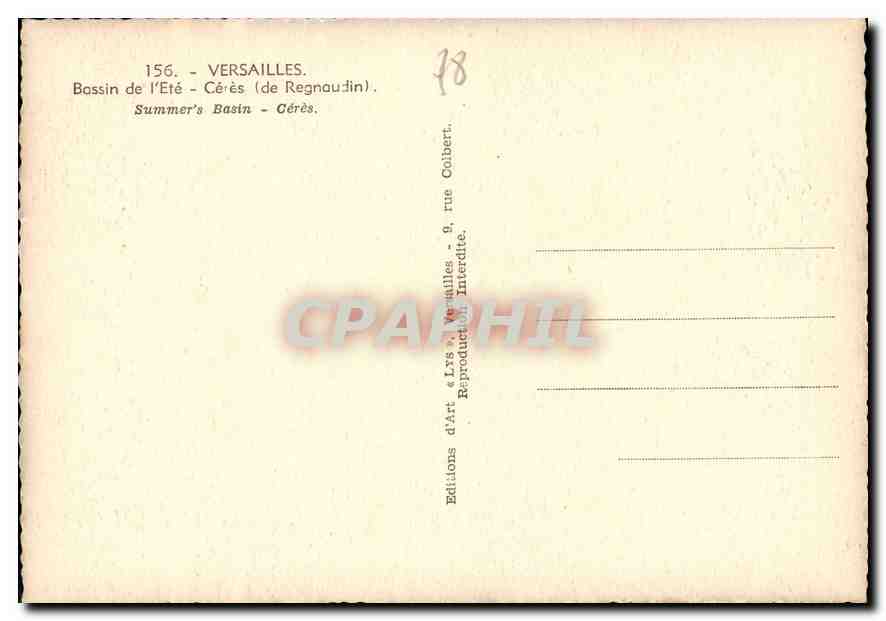CPM Versailles Bassin de l'Ete Ceres de Regnaudin  — Verso