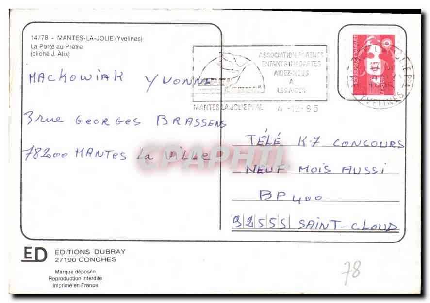 La Porte au Prêtre — Mantes-la-Jolie — Éditions Dubray, n° 14/78 — Verso