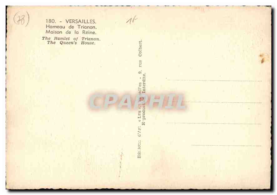 CPM Versailles Hameau de Trianon Maison de la Reine  — Verso