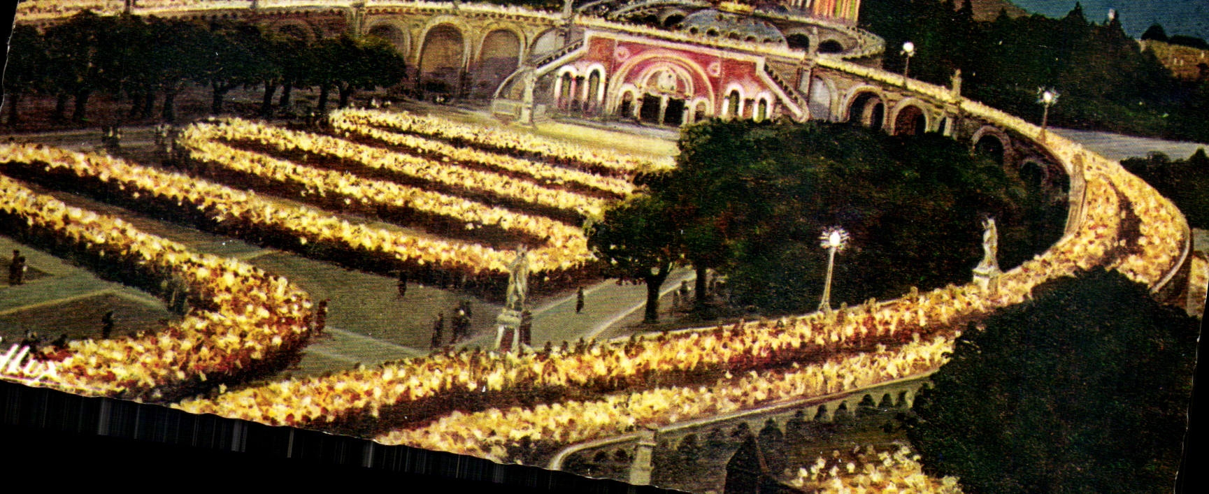 CPM Lourdes La Basilique illuminee et la procession aux flambeaux 