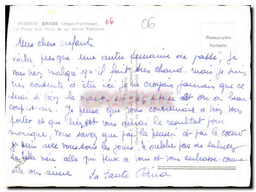 CPM Grasse Alpes Maritimes Place aux Aires et sa Vieille Fontaine  — Rückseite