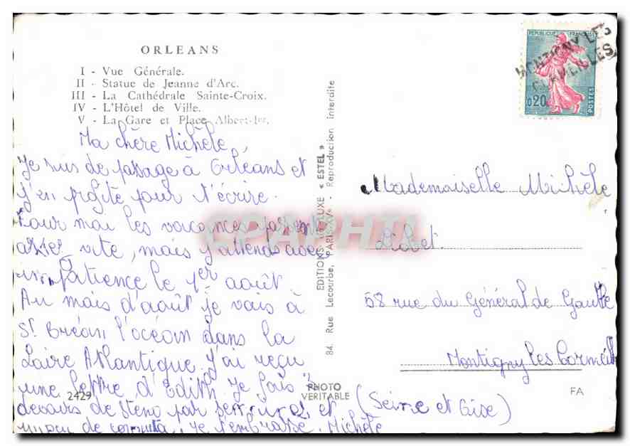 CPM Souvenir d'Orleans Vue Generale  — Verso