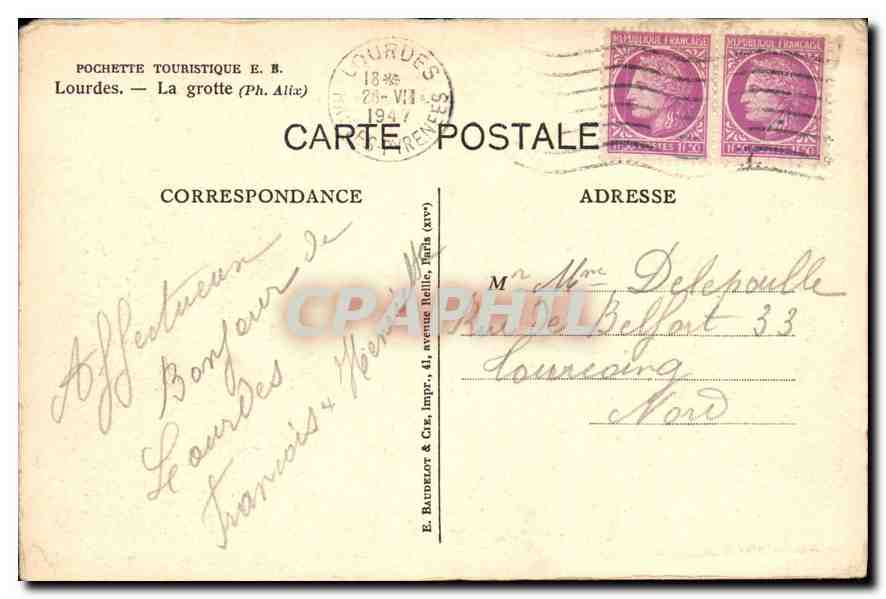CPM Lourdes La Grotte  — Verso