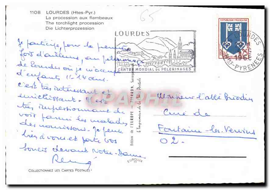 CPM Lourdes Htes Pyr La Procession aux flambeaux  — Verso