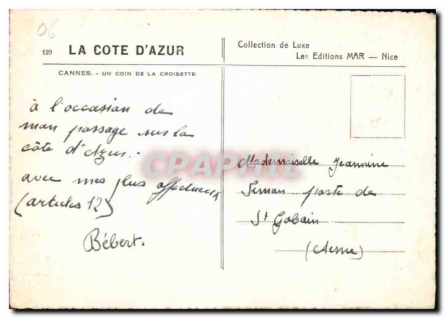 CPM La Cote d'Azur Cannes un coin de la Croisette  — Rückseite