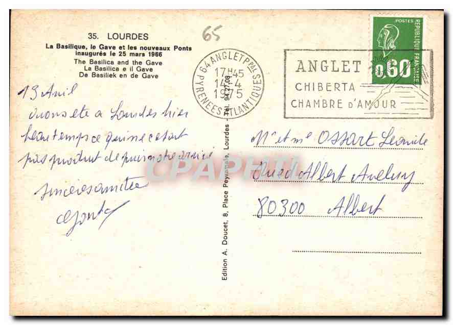CPM Lourdes La Basilique le Gave et les nouveaux Ponts  — Verso