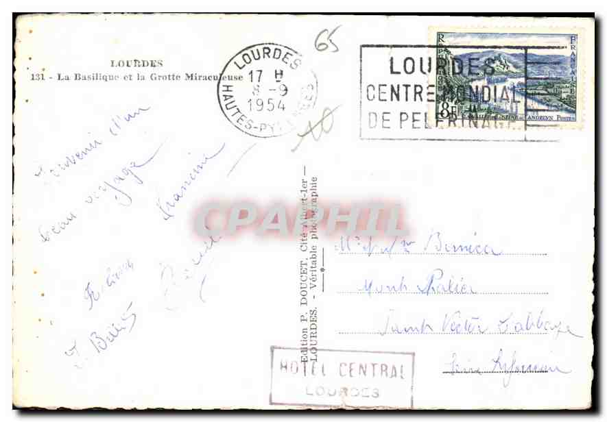 CPM Lourdes La Basilique et la Grotte Miraculeuse  — Verso