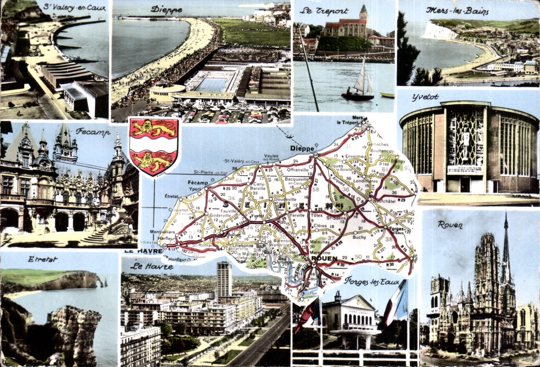CPM La Seine Maritime d'Apres Carte Michelin Voir Guide Normandie Blason de l'Artiste heraldiste Rob