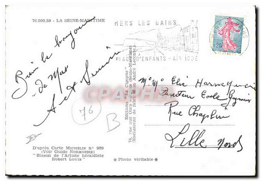 CPM La Seine Maritime d'Apres Carte Michelin Voir Guide Normandie Blason de l'Artiste heraldiste Rob — Verso