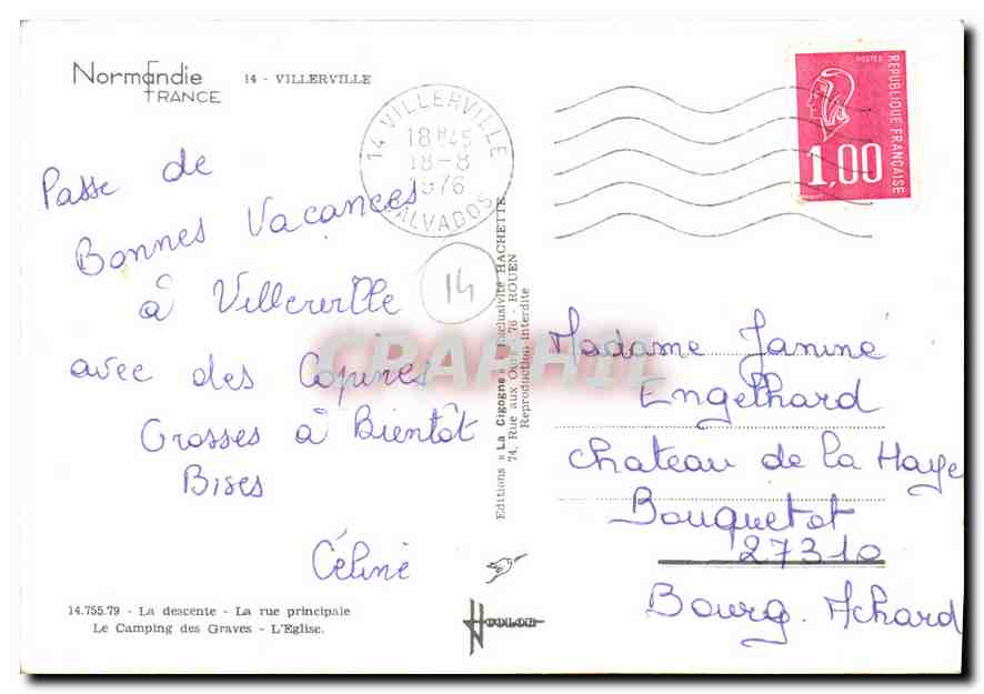 CPM Normandie France Villerville La Descente La rue principale Le Camping des Graves L'Eglise  — Rückseite