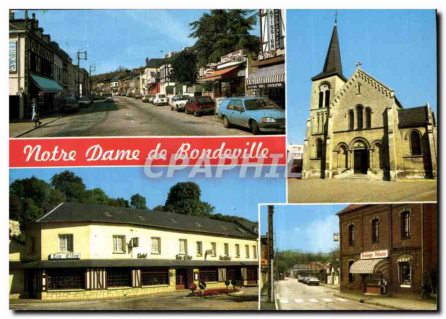 CPM Notre Dame de Bondeville Seine Maritime Route de Dieppe L'Eglise La rue des Longs Vallons 
