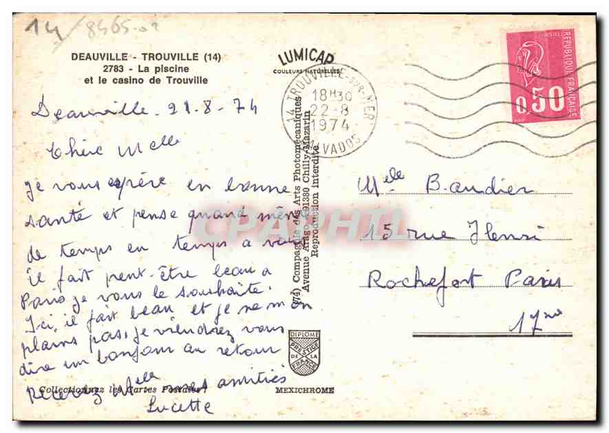 La piscine de Trouville — Casino de Trouville — éditeur IRIS — Rückseite