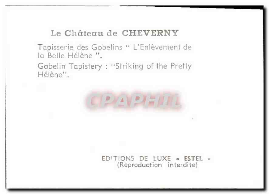 Le Château de Cheverny — Tapisserie des Gobelins "L'Enlèvement de la Belle Hélène" — Éditions de Luxe « Estel » — Rückseite
