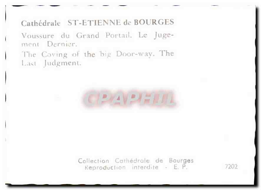 Cathédrale Saint-Étienne de Bourges — Voûssure du Grand Portail. Le Jugement Dernier — Collection Cathédrale de Bourges, n° 7202 — Rückseite