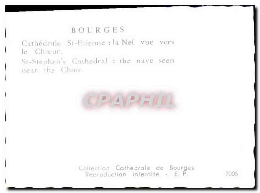 CPM Cathedrale St Etienne de Bourges Cathedrale St Etienne la Nef vue vers le Choeur  — Rückseite