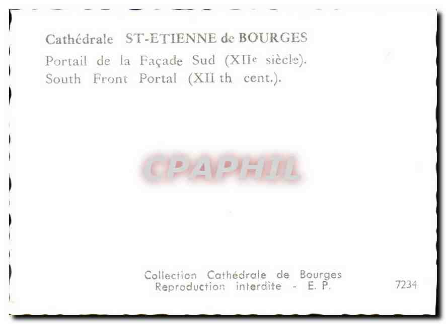 Portail de la façade sud — Cathédrale Saint-Étienne de Bourges — Collection Cathédrale de Bourges, n° 7234 — Rückseite