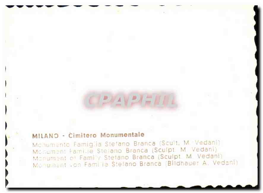 CPM Milano Cimitero Monumentale Monumento Famiglia Stetano Branca  — Rückseite